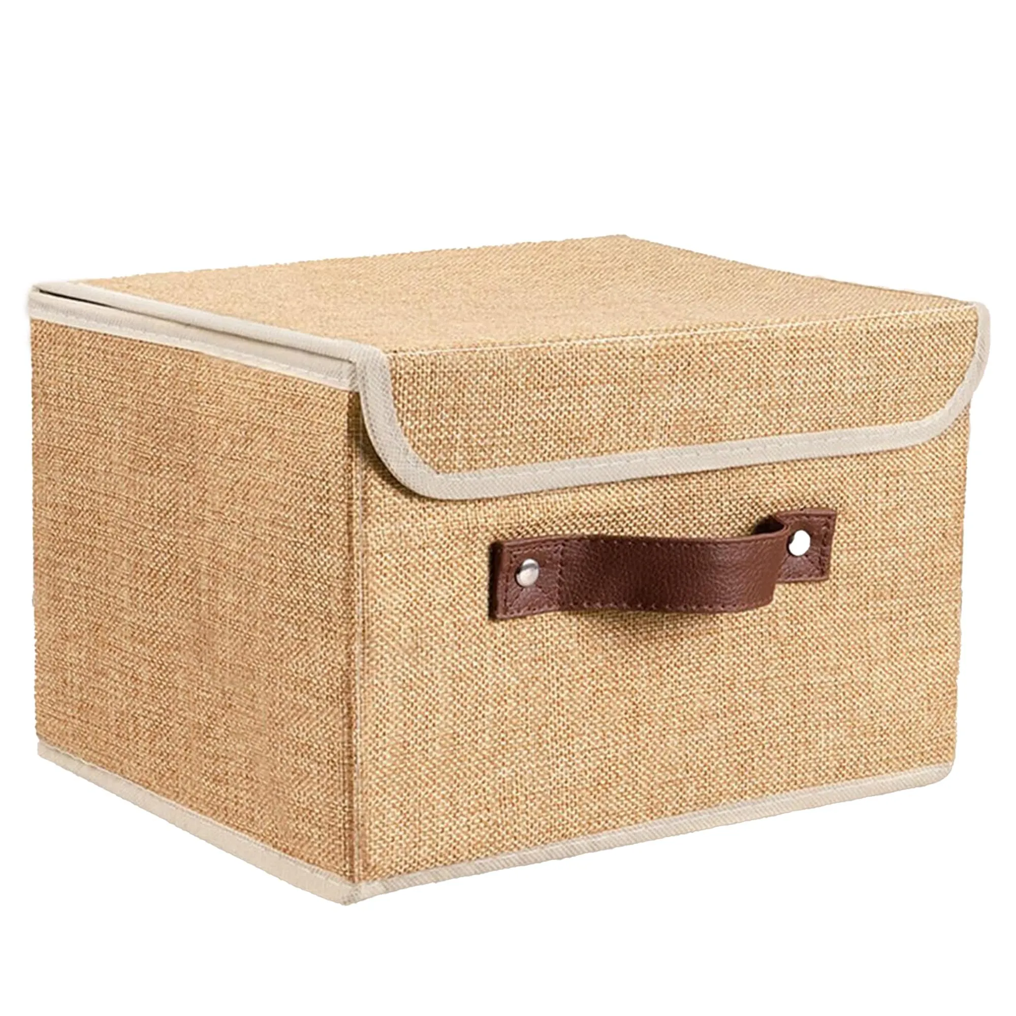 UMAI The Better Home Linen   Carboard Foldable Storage Baskets | 8L Basket For Storage | Basket For Clothes | Front Handle | Basket With Lid | Storage Organizer | Storage Box For Toys - Khadi