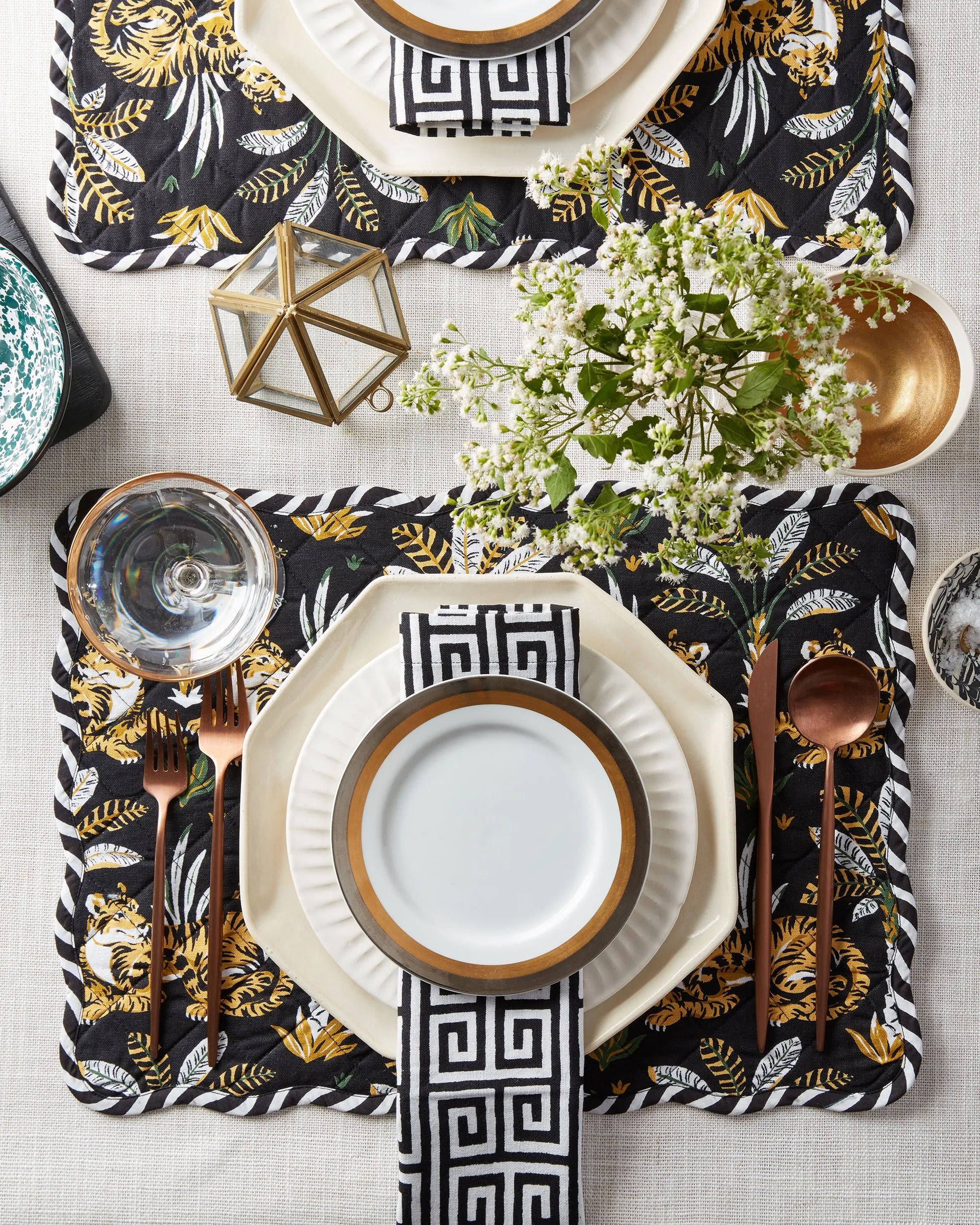 Untamed Tiger - Quilted Scalloped Placemat Set - Gold Ink