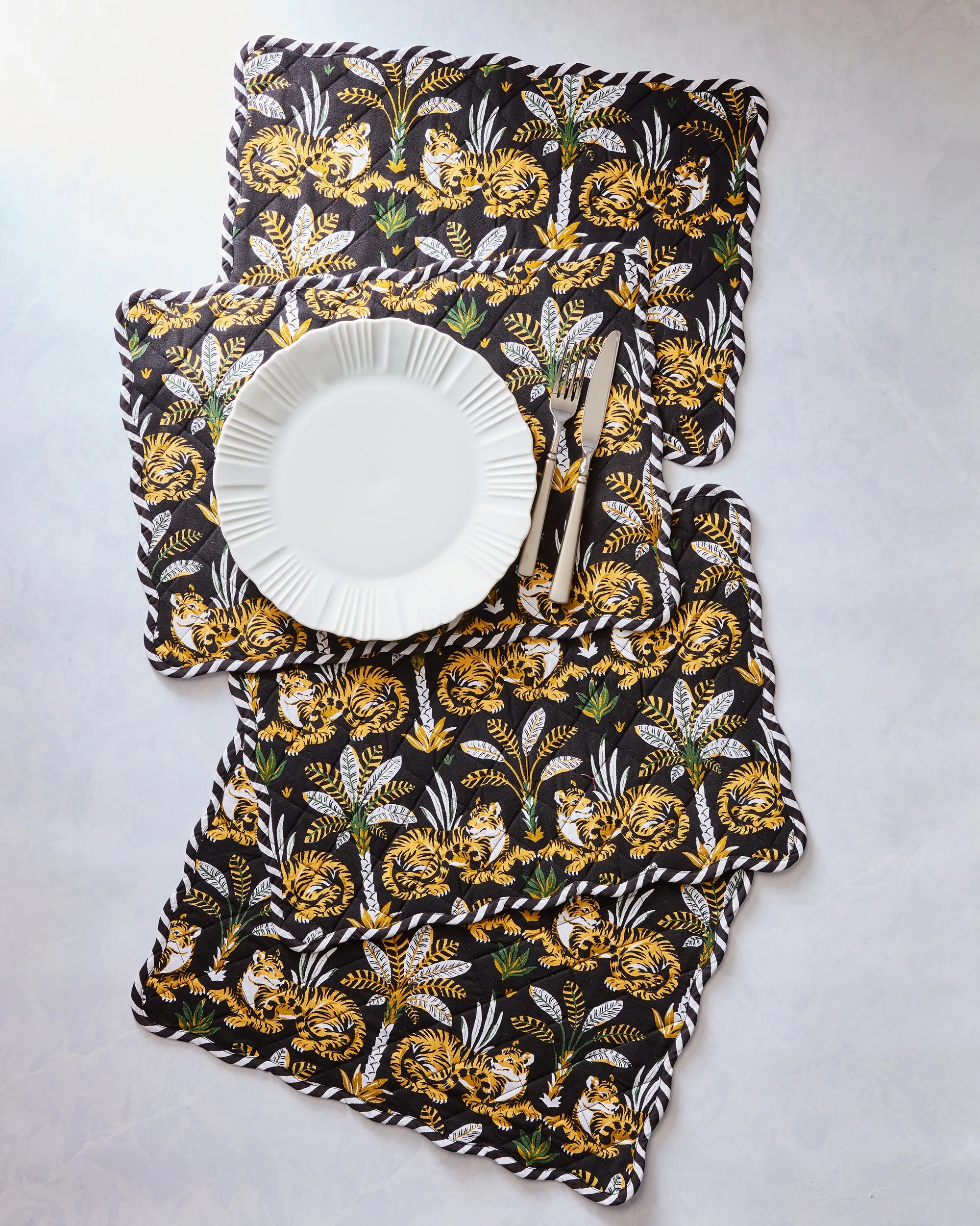 Untamed Tiger - Quilted Scalloped Placemat Set - Gold Ink