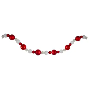 versatile 3-Finish Shatterproof Ball Christmas Garland - 6' x 4" - Red and White - Unlit Red 6' x 4"