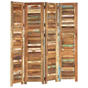 'vidaXL Reclaimed Solid Wood Room Divider - Multicolored, Handmade, Decorative 4-Panel Screen for Privacy and Interior Decor, Polished and Lacquered