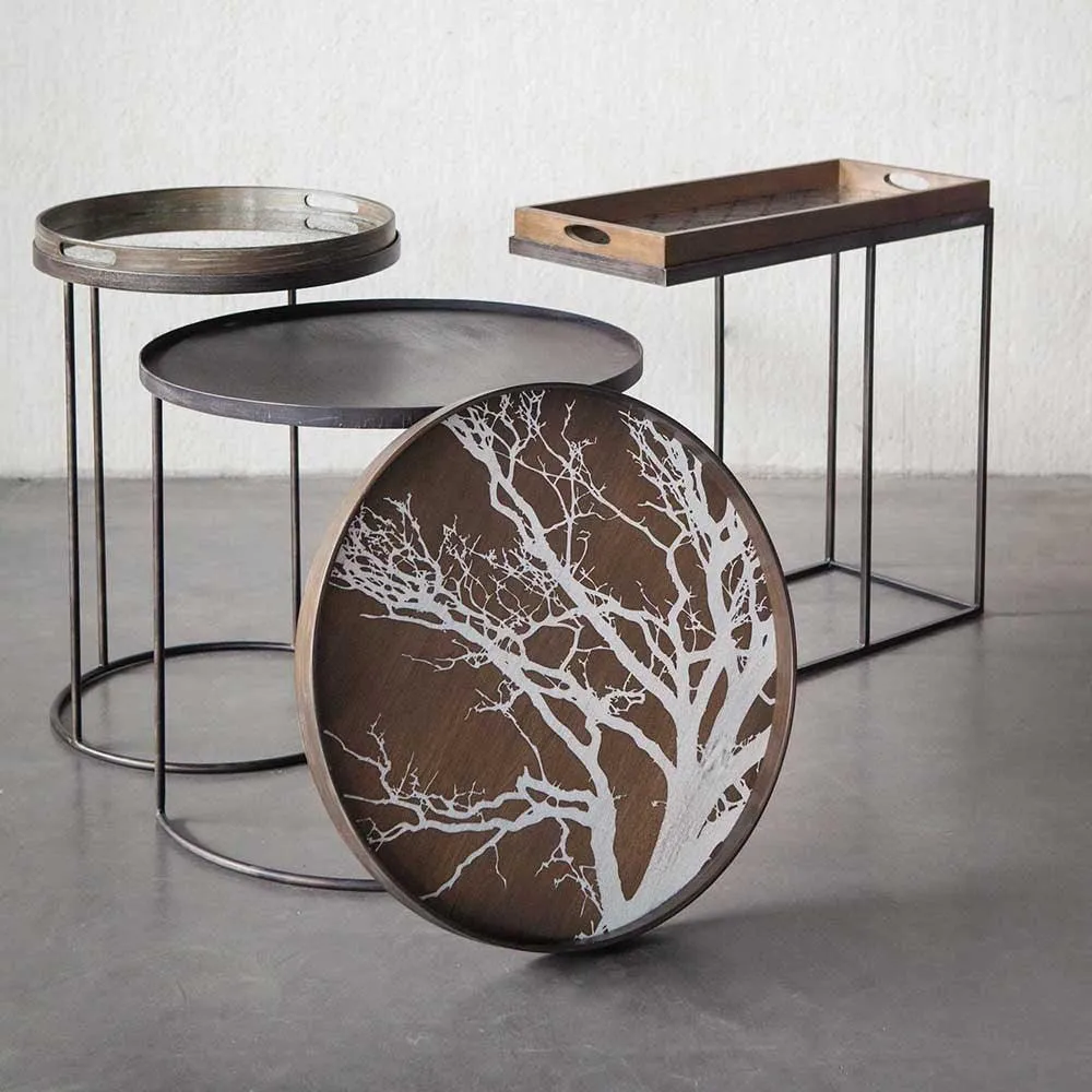 White Tree Large Round Wooden Tray