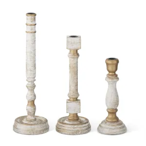 Whitewashed Gold Wood Taper Candleholders - 3 Styles