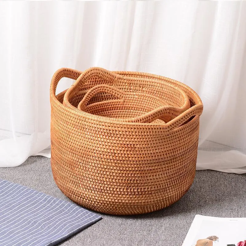 Wicker Woven Storage Baskets, Kitchen Storage Baskets, Rattan Storage Basket, Round Storage Basket for Bathroom