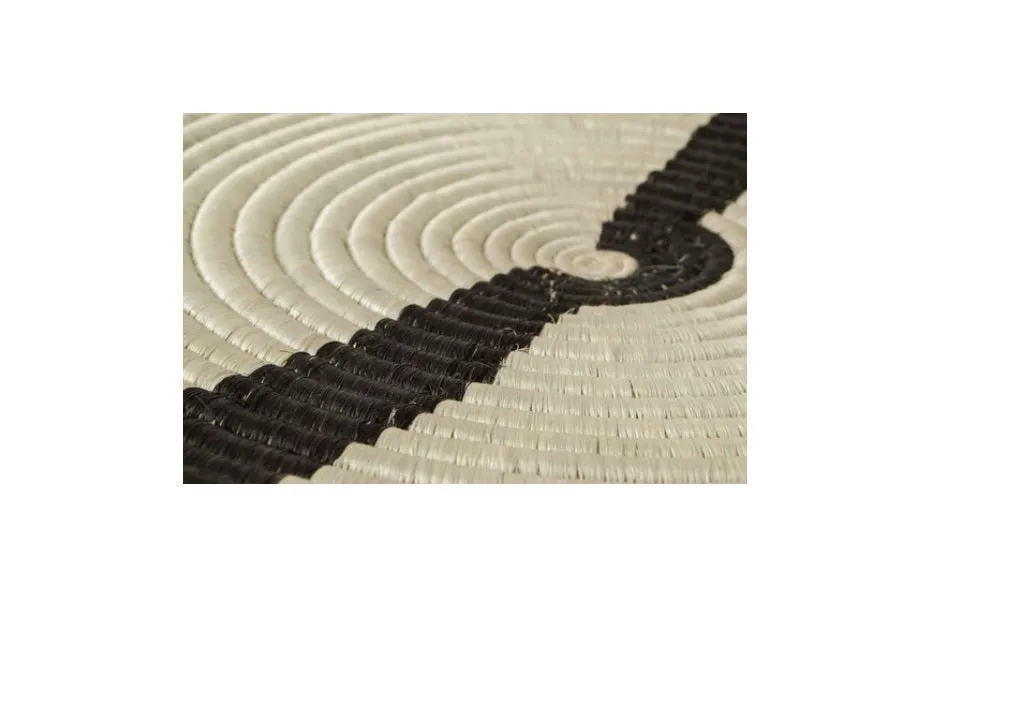 WOVEN SERVING TRAY OR WALL HANGING  ART DECOR  WHITE With BLACK STIPE 12" x 2"