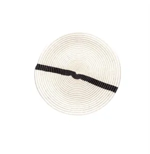 WOVEN SERVING TRAY OR WALL HANGING  ART DECOR  WHITE With BLACK STIPE 12" x 2"