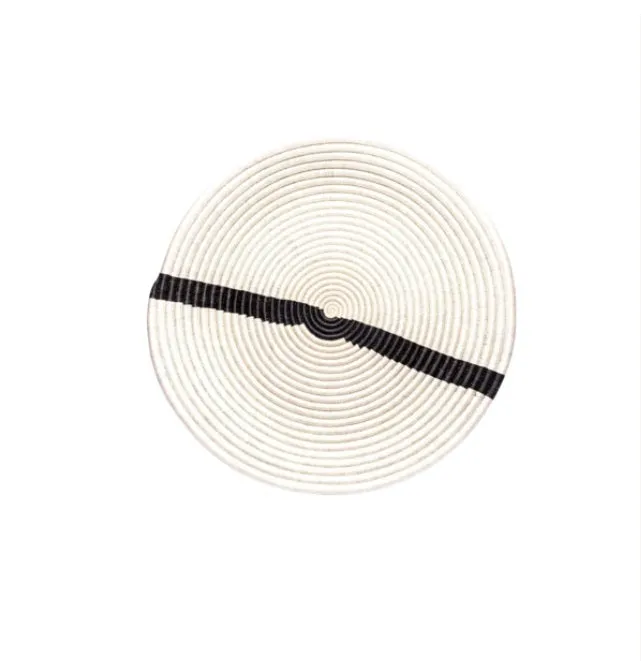 WOVEN SERVING TRAY OR WALL HANGING  ART DECOR  WHITE With BLACK STIPE 12" x 2"