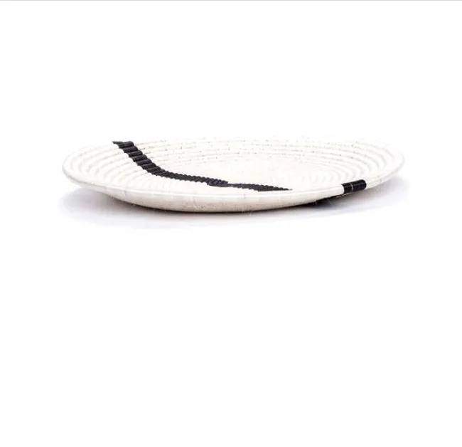 WOVEN SERVING TRAY OR WALL HANGING  ART DECOR  WHITE With BLACK STIPE 12" x 2"